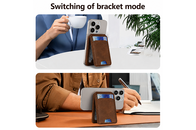 3-Card Slot Magnetic Leather Phone Card Holder with RFID Blocking and Folding Kickstand (Support OEM/ODM)